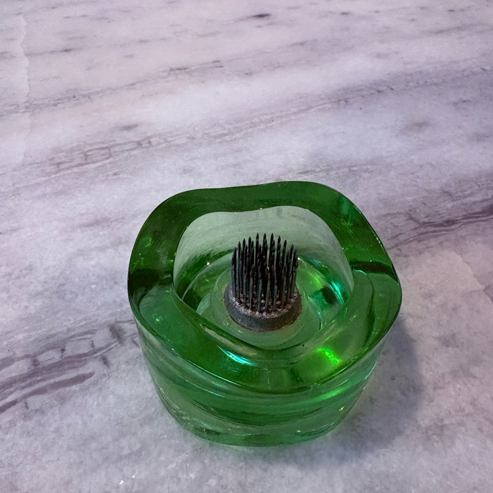 Green Glass Flower Frog